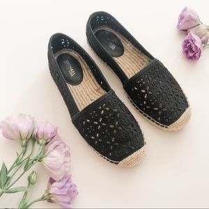 MICHAEL KORS Black Lace Espadrille Flats